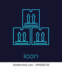Turquoise line Cardboard box with traffic symbol icon isolated on blue background. Box, package, parcel sign. Delivery, transportation and shipping.  Vector Illustration