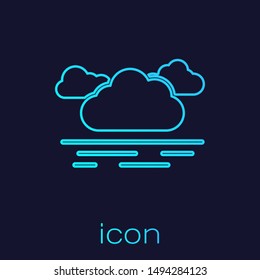 Turquoise line Cloud icon isolated on blue background.  Vector Illustration