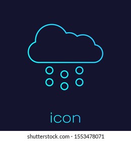 Turquoise line Cloud with snow icon isolated on blue background. Cloud with snowflakes. Single weather icon. Snowing sign.  Vector Illustration