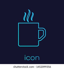 Turquoise line Coffee cup flat icon isolated on blue background. Tea cup. Hot drink coffee.  Vector Illustration