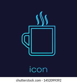Turquoise line Coffee cup flat icon isolated on blue background. Tea cup. Hot drink coffee.  Vector Illustration