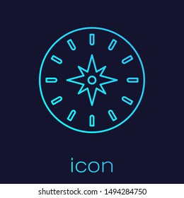 Turquoise line Compass icon isolated on blue background. Windrose navigation symbol. Wind rose sign.  Vector Illustration