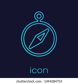 Turquoise line Compass icon isolated on blue background. Windrose navigation symbol. Wind rose sign.  Vector Illustration