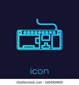 Turquoise line Computer keyboard icon isolated on blue background. PC component sign.  Vector Illustration