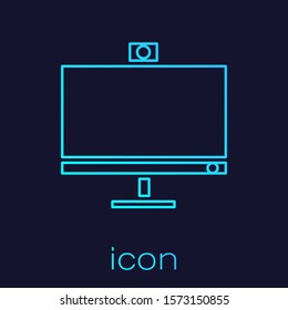 Turquoise line Computer monitor icon isolated on blue background. PC component sign.  Vector Illustration