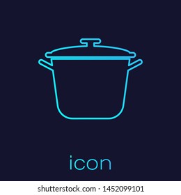 Turquoise line Cooking pot icon isolated on blue background. Boil or stew food symbol.  Vector Illustration