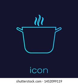 Turquoise line Cooking pot icon isolated on blue background. Boil or stew food symbol. Vector Illustration Turquoise line Cooking pot icon isolated on blue background. Boil or stew food symbol. Vector Illustration