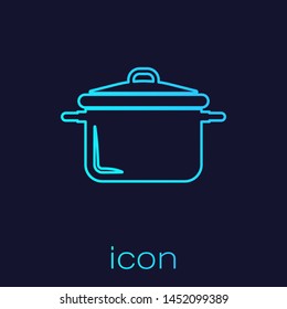 Turquoise line Cooking pot icon isolated on blue background. Boil or stew food symbol.  Vector Illustration