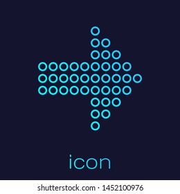 Turquoise line Dots arrow icon isolated on blue background. Halftone arrow. Dotted arrow sign.  Vector Illustration