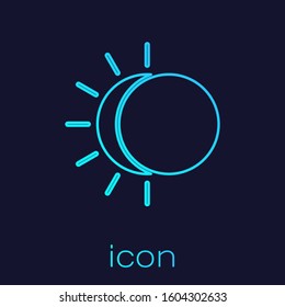 Turquoise line Eclipse of the sun icon isolated on blue background. Total sonar eclipse.  Vector Illustration