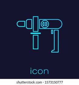 Turquoise line Electric drill machine icon isolated on blue background. Repair tool.  Vector Illustration