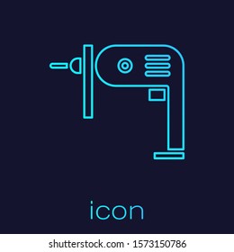 Turquoise line Electric drill machine icon isolated on blue background. Repair tool.  Vector Illustration
