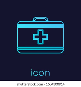 Turquoise line First aid kit icon isolated on blue background. Medical box with cross. Medical equipment for emergency. Healthcare concept.  Vector Illustration