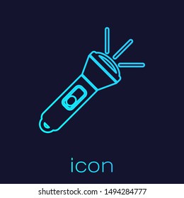 Turquoise line Flashlight icon isolated on blue background.  Vector Illustration