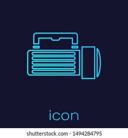 Turquoise line Flashlight icon isolated on blue background. Tourist flashlight handle.  Vector Illustration