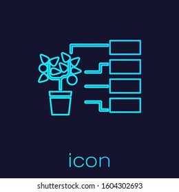 Turquoise line Flower analysis icon isolated on blue background.  Vector Illustration