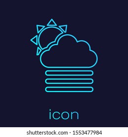 Turquoise line Fog and cloud with sun icon isolated on blue background.  Vector Illustration