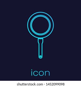Turquoise line Frying pan icon isolated on blue background. Fry or roast food symbol.  Vector Illustration