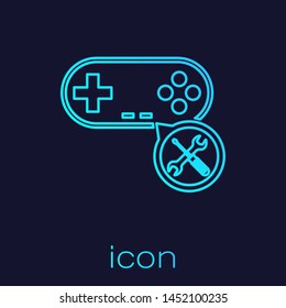 Turquoise line Gamepad with screwdriver and wrench icon isolated on blue background. Adjusting, service, setting, maintenance, repair, fixing. Vector Illustration Turquoise line Gamepad with screwdriver and wrench icon isolated on blue background. Adjusting, service, setting, maintenance, repair, fixing. Vector Illustration