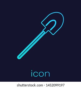 Turquoise line Garden shovel icon isolated on blue background. Gardening tool. Tool for horticulture, agriculture, farming.  Vector Illustration