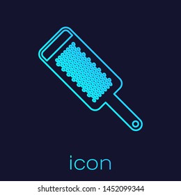 Turquoise line Grater icon isolated on blue background. Kitchen symbol. Cooking utensil. Cutlery sign.  Vector Illustration