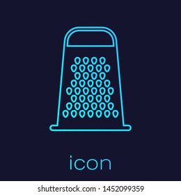 Turquoise line Grater icon isolated on blue background. Kitchen symbol. Cooking utensil. Cutlery sign.  Vector Illustration