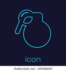 Turquoise line Hand grenade icon isolated on blue background. Bomb explosion.  Vector Illustration