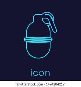 Turquoise line Hand grenade icon isolated on blue background. Bomb explosion.  Vector Illustration