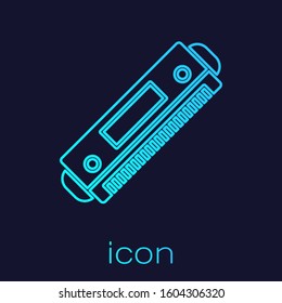 Turquoise line Harmonica icon isolated on blue background. Musical instrument.  Vector Illustration