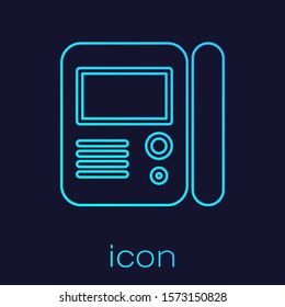Turquoise line House intercom system icon isolated on blue background.  Vector Illustration