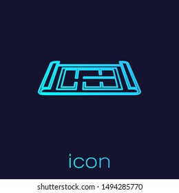 Turquoise line House plan icon isolated on blue background.  Vector Illustration