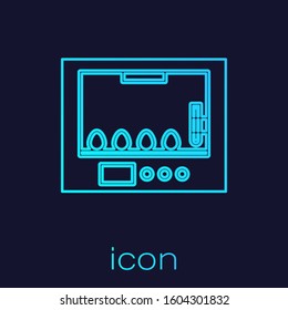Turquoise line Incubator for eggs icon isolated on blue background.  Vector Illustration