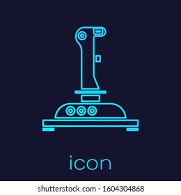 Turquoise line Joystick for arcade machine icon isolated on blue background. Joystick gamepad.  Vector Illustration