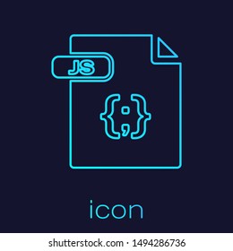 Turquoise line JS file document. Download js button icon isolated on blue background. JS file symbol.  Vector Illustration