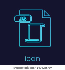 Turquoise line JS file document. Download js button icon isolated on blue background. JS file symbol.  Vector Illustration