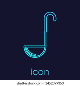Turquoise line Kitchen ladle icon isolated on blue background. Cooking utensil. Cutlery spoon sign.  Vector Illustration