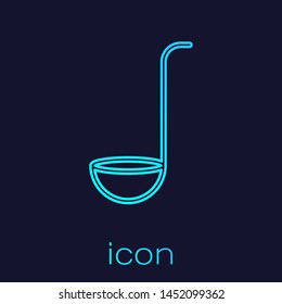 Turquoise line Kitchen ladle icon isolated on blue background. Cooking utensil. Cutlery spoon sign.  Vector Illustration