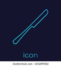 Turquoise line Knife icon isolated on blue background. Cutlery symbol.  Vector Illustration
