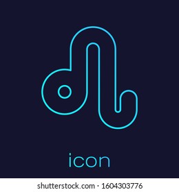 Turquoise line Leo zodiac sign icon isolated on blue background. Astrological horoscope collection.  Vector Illustration