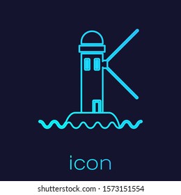 Turquoise line Lighthouse icon isolated on blue background.  Vector Illustration