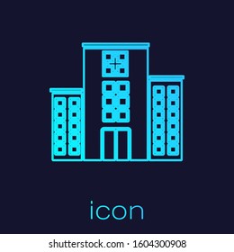 Turquoise line Medical hospital building with cross icon isolated on blue background. Medical center. Health care.  Vector Illustration