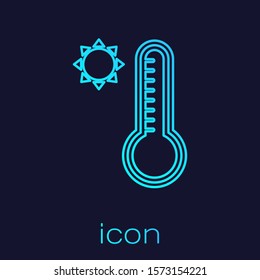 Turquoise line Meteorology thermometer measuring heat and cold icon isolated on blue background. Thermometer equipment showing hot or cold weather.  Vector Illustration