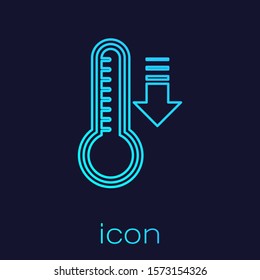 Turquoise line Meteorology thermometer measuring heat and cold icon isolated on blue background. Thermometer equipment showing hot or cold weather.  Vector Illustration