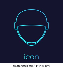 Turquoise line Military helmet icon isolated on blue background. Army hat symbol of defense and protect. Protective hat.  Vector Illustration