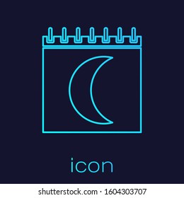 Turquoise line Moon phases calendar icon isolated on blue background.  Vector Illustration