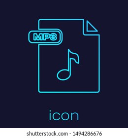 Turquoise line MP3 file document. Download mp3 button icon isolated on blue background. Mp3 music format sign. MP3 file symbol.  Vector Illustration