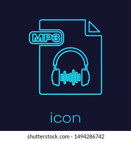 Turquoise line MP3 file document. Download mp3 button icon isolated on blue background. Mp3 music format sign. MP3 file symbol.  Vector Illustration