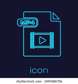 Turquoise line MP4 file document. Download mp4 button icon isolated on blue background. MP4 file symbol.  Vector Illustration