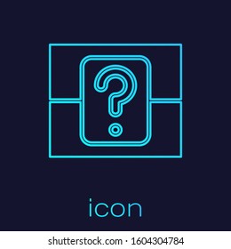 Turquoise line Mystery box or random loot box for games icon isolated on blue background. Question box.  Vector Illustration