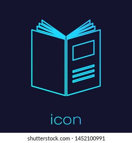 Turquoise line Open book icon isolated on blue background.  Vector Illustration